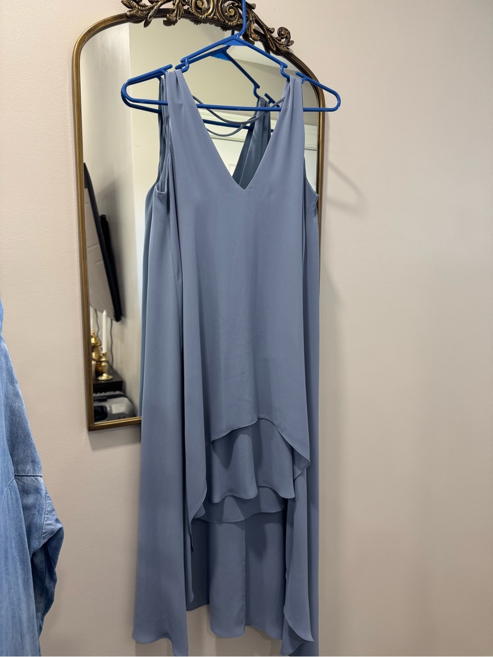 BCBGMaxAzria Dusty Blue High-Low V-Neck Layered Dress